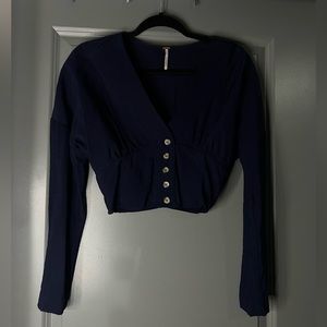 Free people dark blue long sleeve blouse